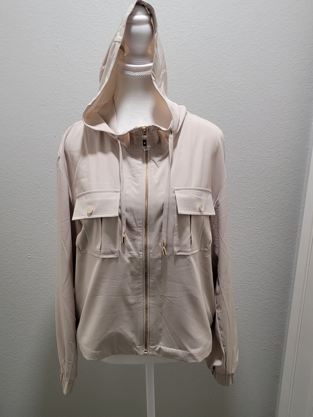 Joseph Ribkoff Cream Hooded Utility Jacket with Front Zip